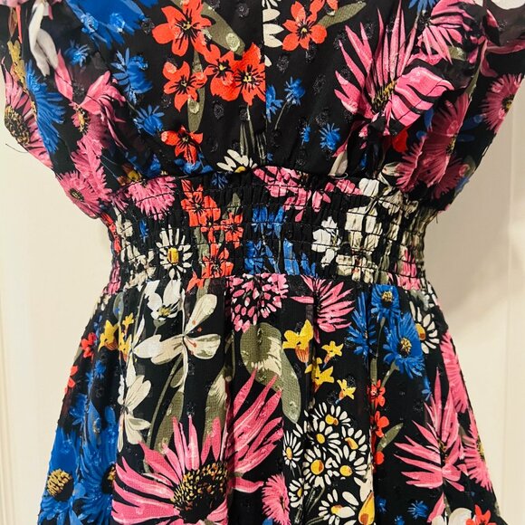 KoKo & Mason-Long Ruffled Floral Dress-Size X Small-Black/Pink Mix-Boho-Ruffles - Picture 5 of 16